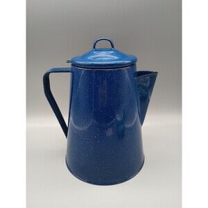 Enamelware Coffee Pot Cowboy Percolator blue Graniteware complete